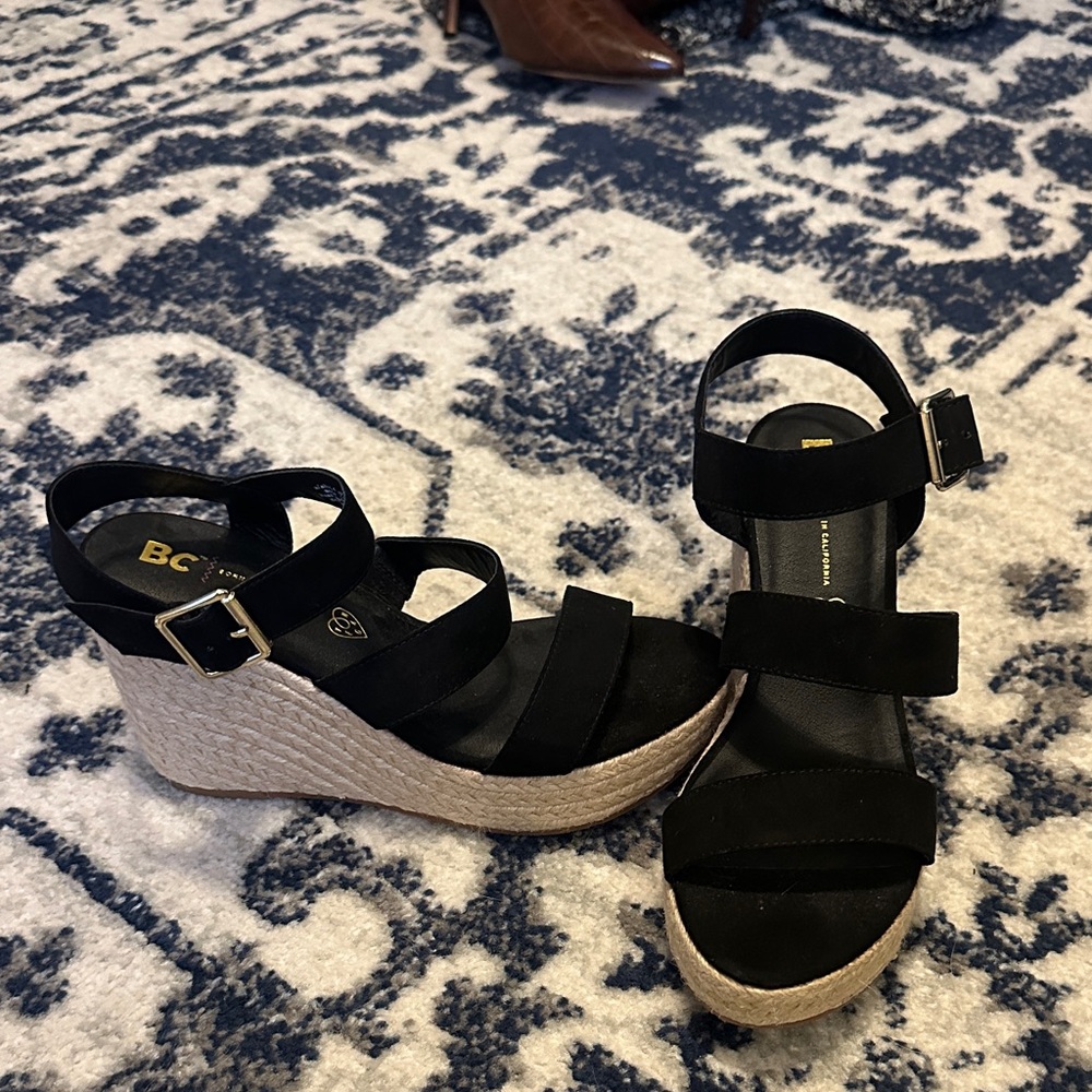 BC Black and Tan Wedge Sandals - worn once!